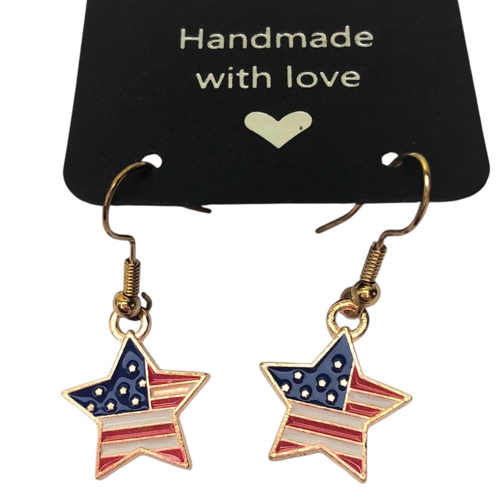 USA Star Heart Earrings Red White Blue 4th of July Patriotic Handmade NEW